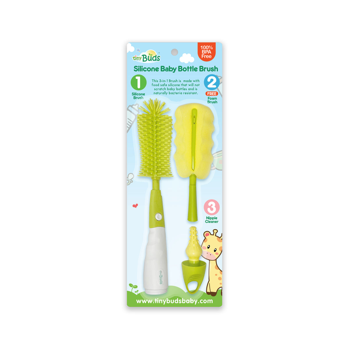 Tiny Buds Baby Silicone Bottle Brush GREEN