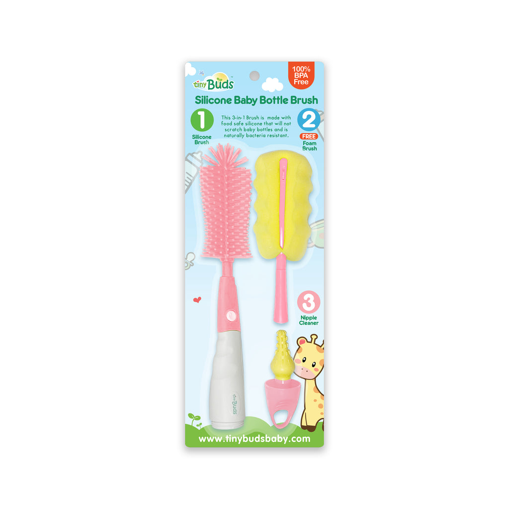 Tiny Buds Silicone Baby Bottle Brush (Pink)