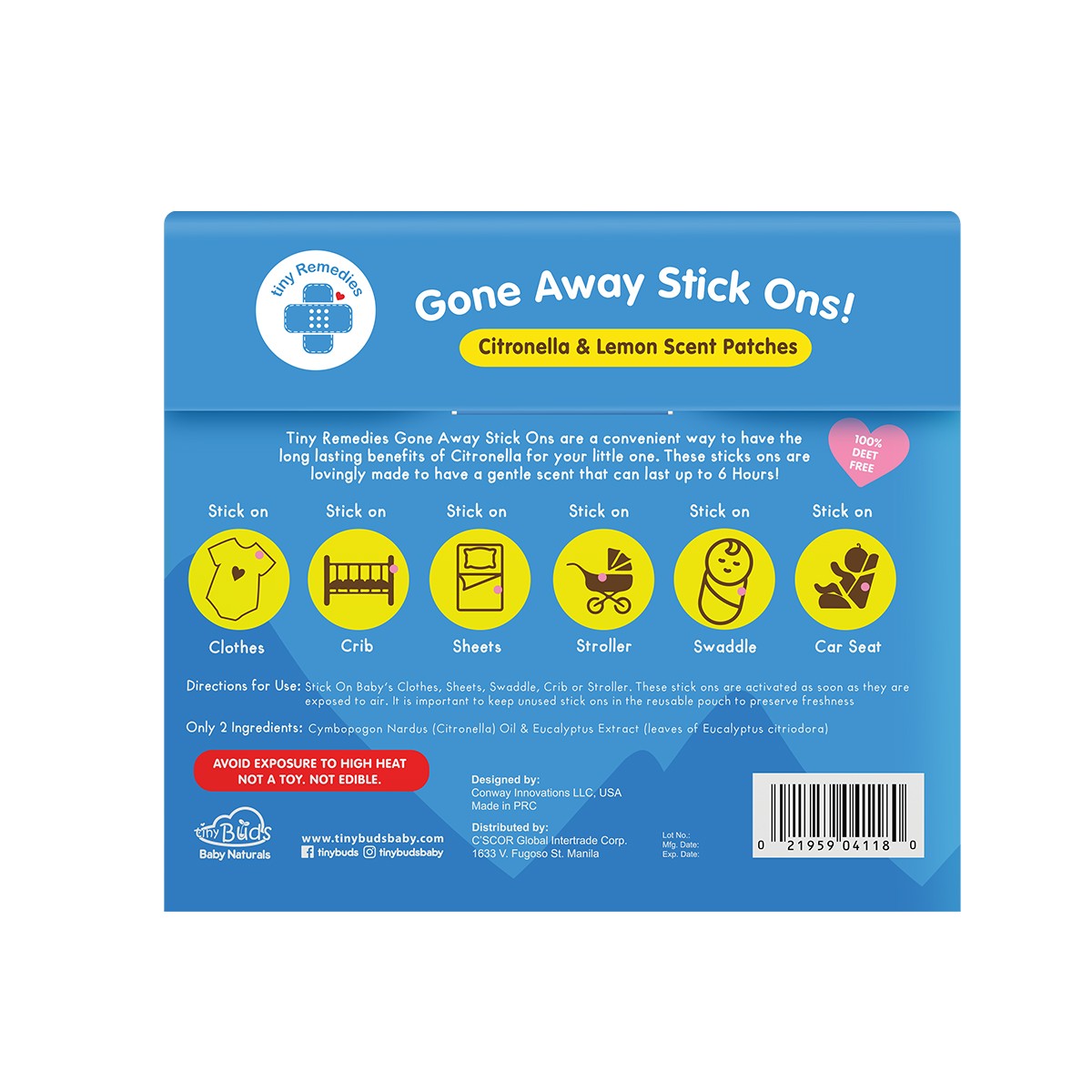 Tiny Buds Gone Away Stick Ons Gentle Citronella and Lemon Scent (12 Sticker)