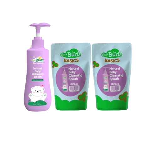 Tiny Buds Natural Baby Cleansing Splash 350ml with 2x Natural Baby Cleansing Splash Refill 300ML