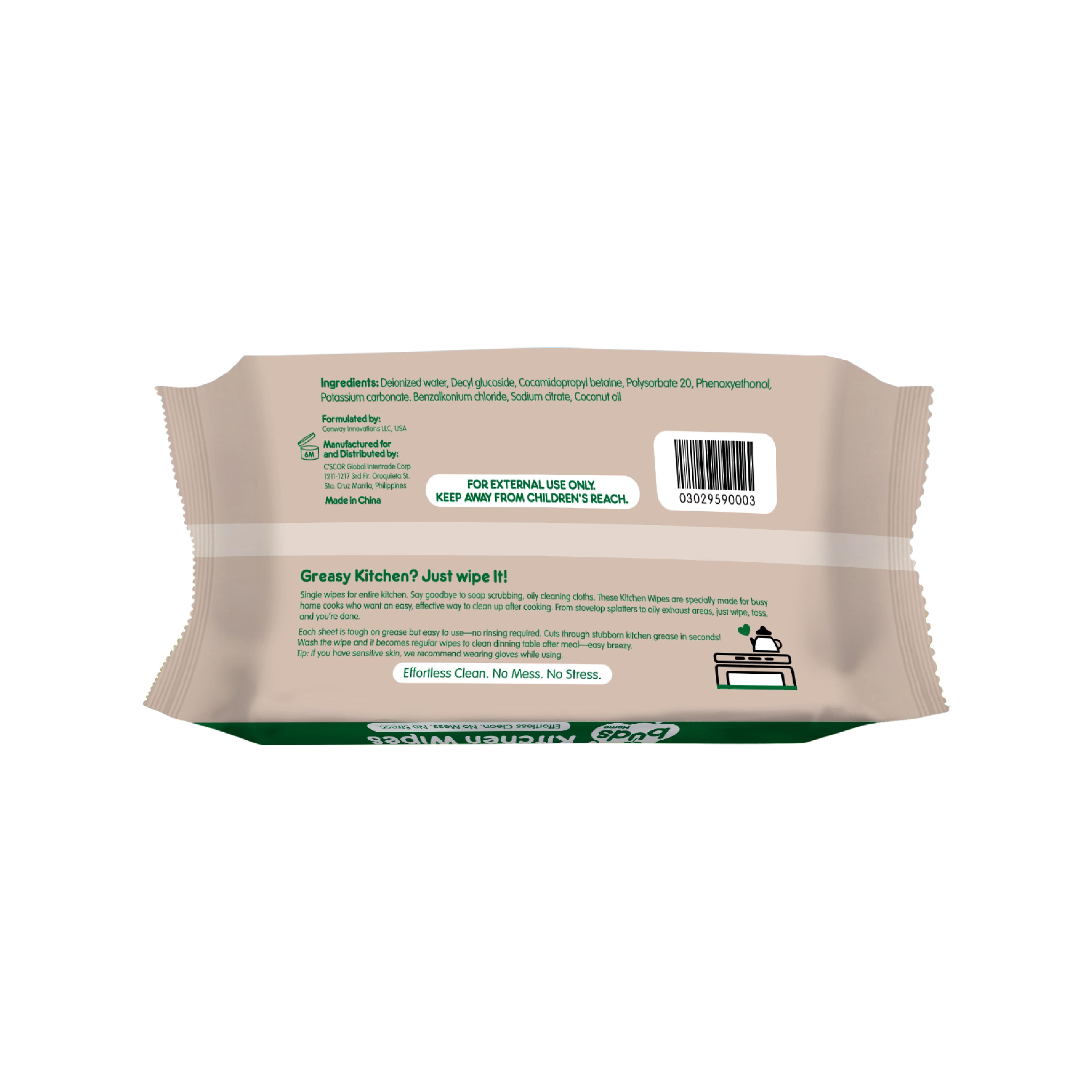 Buds Home Kitchen Grease Wipes 40 Pulls