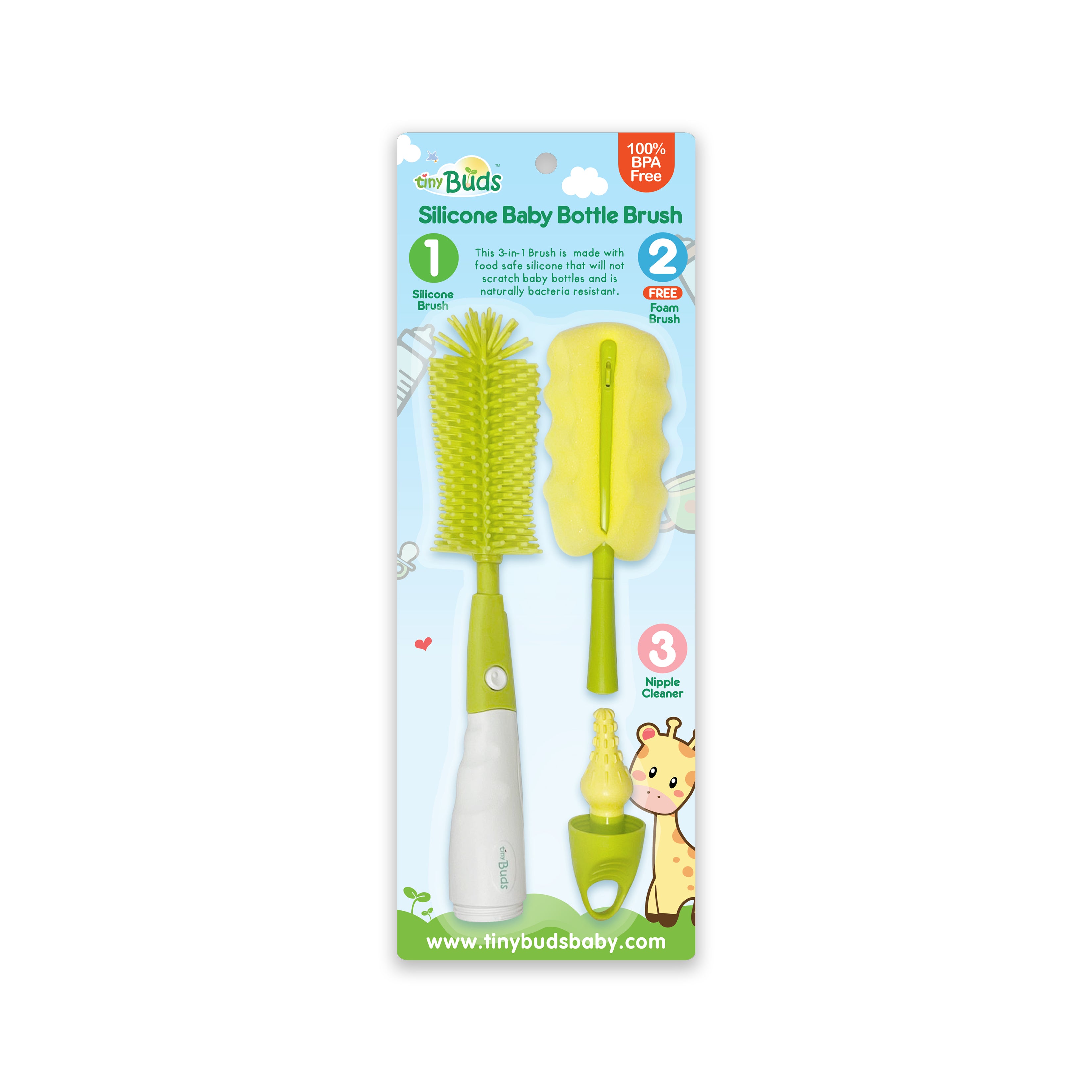 Silicone Baby Bottle Brush (Green) – Tiny Buds Baby Naturals