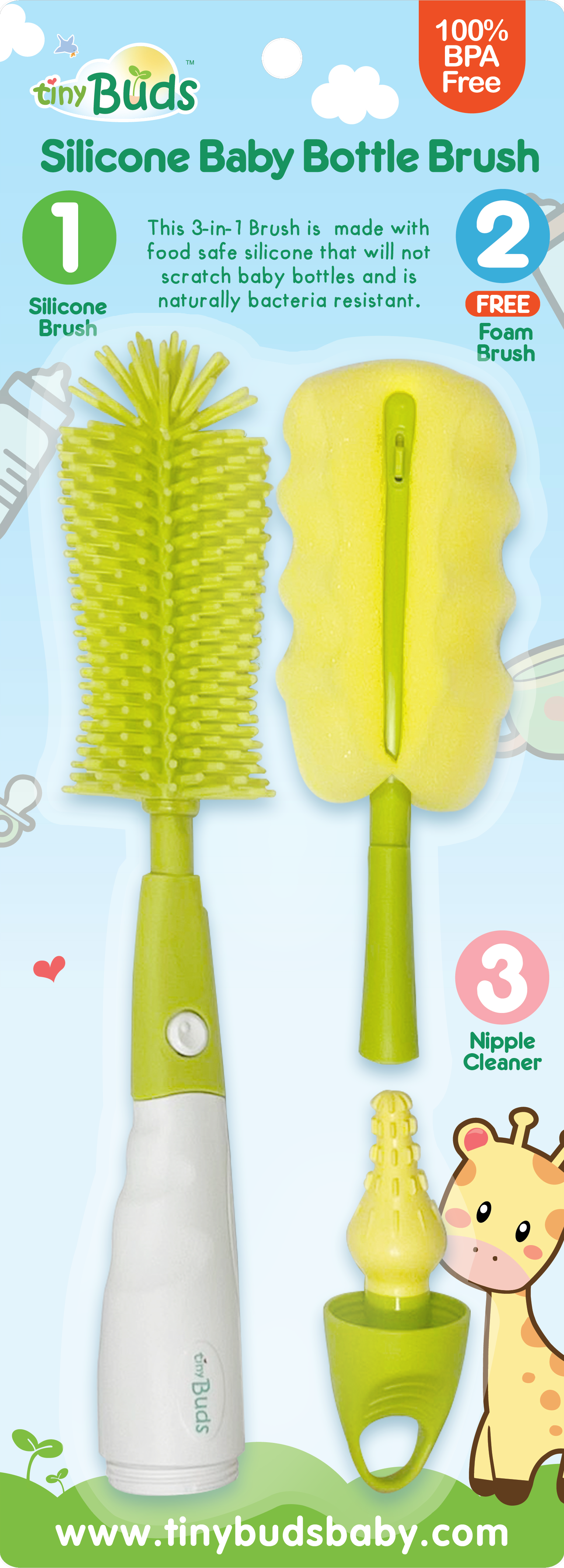 Tiny Buds Silicone Baby Bottle Brush Color Green