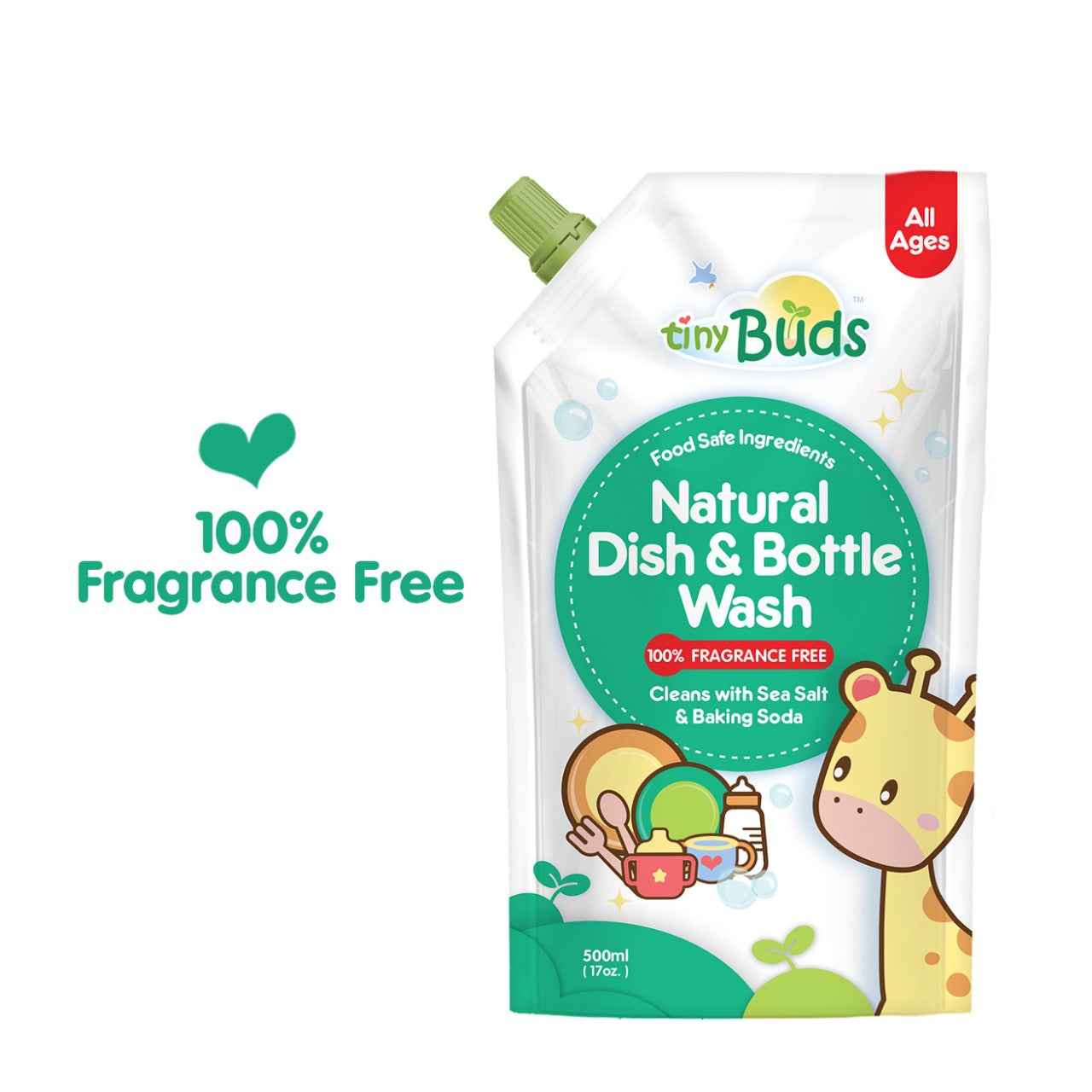 Tiny Buds Natural Dish & Bottle Wash Fragrance Free Refill (500ml)