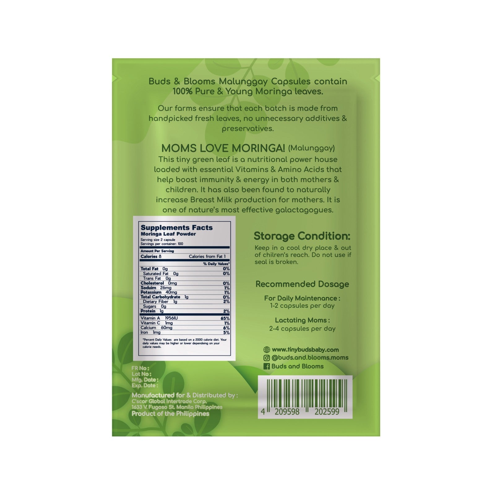 Buds & Blooms Pure & Young Malunggay Capsule Sachet 10s Tiny Buds